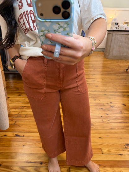 Cropped Wide Leg Color Denim Pants
