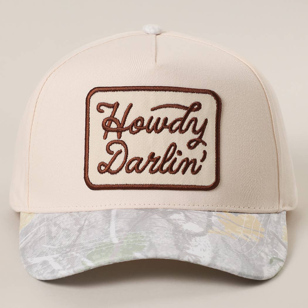 Howdy Darlin' Embroidered Patch Nature Camo Brim Trucker Hat