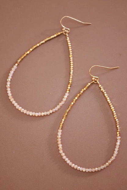 Gold Beaded Hollow Drop Earrings with Glass Beads - 5956