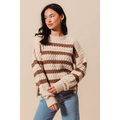 STRIPE CABLE KNIT SWEATER TOP