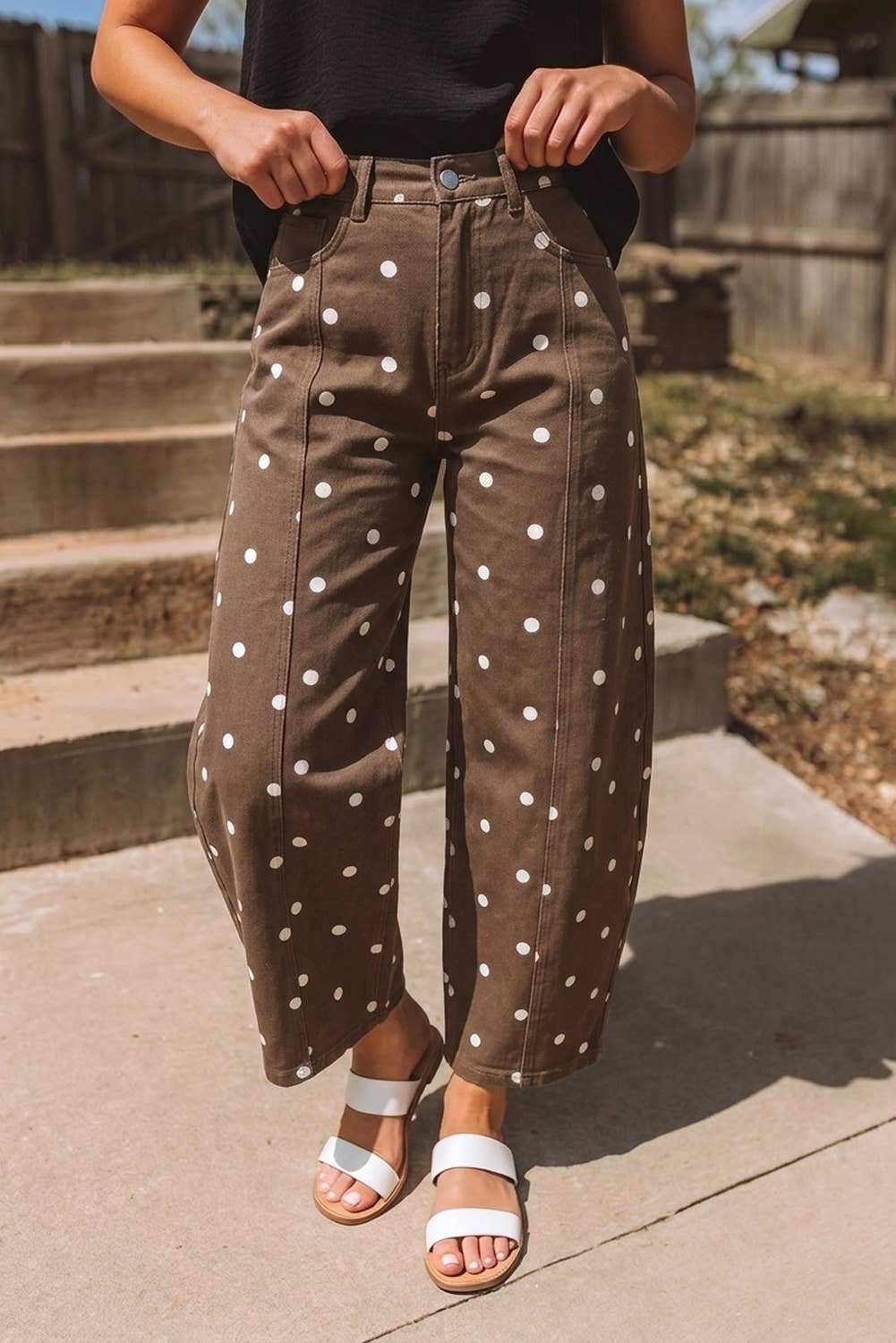 Polka Dot Print Barrel Casual Jeans