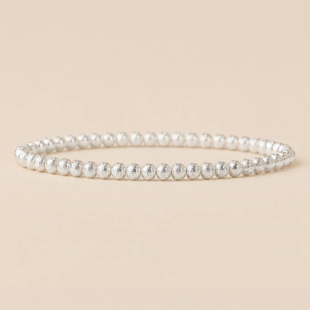 Silver Plated 4mm Textured Beaded Stretch Bracelet