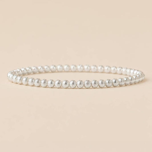 Silver Plated 4mm Textured Beaded Stretch Bracelet