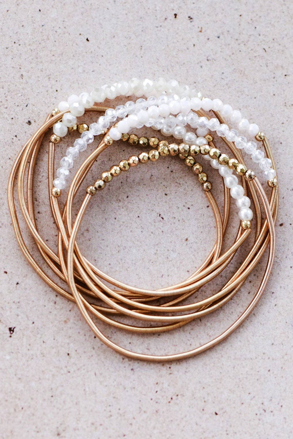 Boho Layered Spring Coil Guitar String White Bracelet Set - 6961