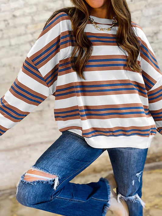 Color Blocking Round Neck Pullover Top