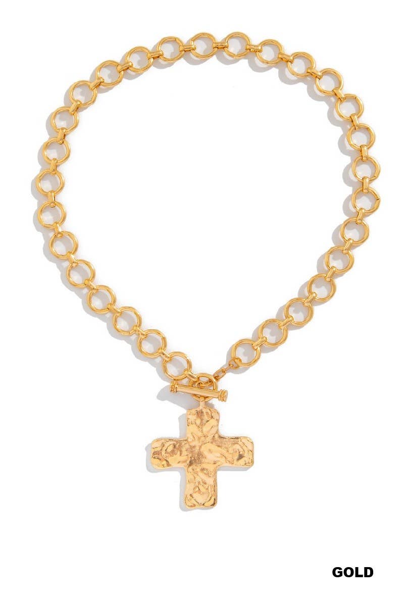 Notable Hammered Cross Toggle Necklace