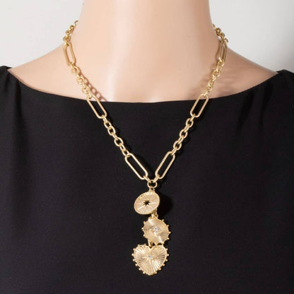 Intricate Heart And Coin Pendants Chain Necklace