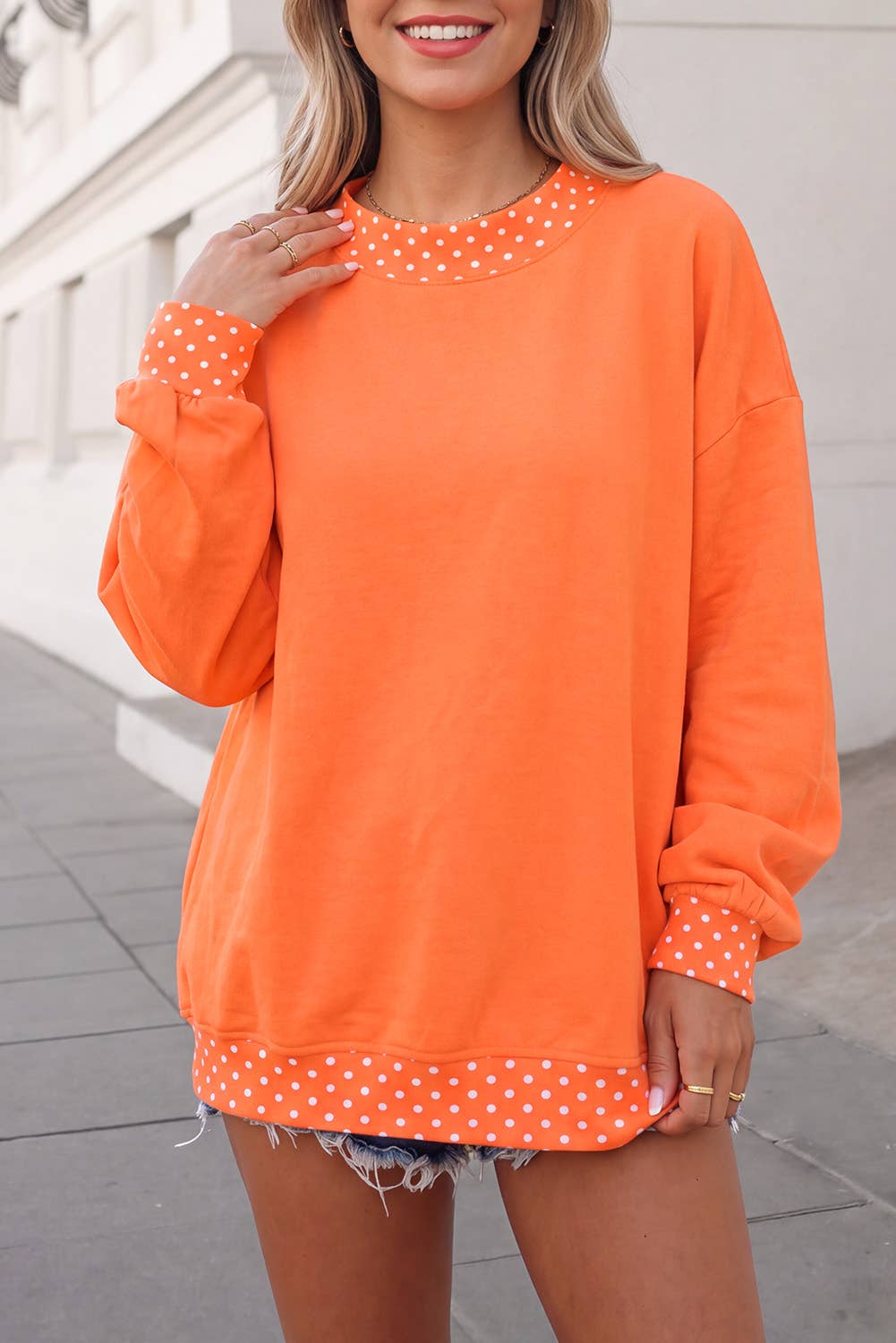 Georgia Polka Dot Trim Mockneck Sweatshirt | S-XL