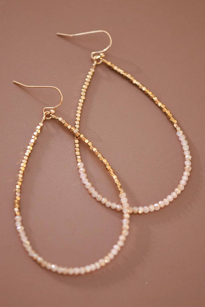 Gold Beaded Hollow Drop Earrings with Glass Beads - 5956