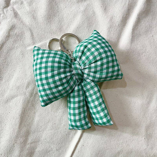 🎀SALE! PUFFY CHECKER BOW RIBBON BAG CHARM KEYCHAIN