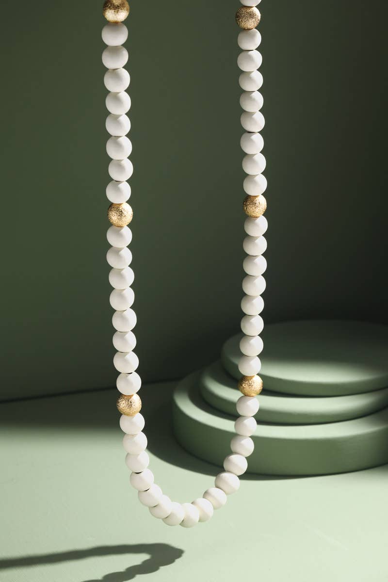 White Wood Beaded Necklace