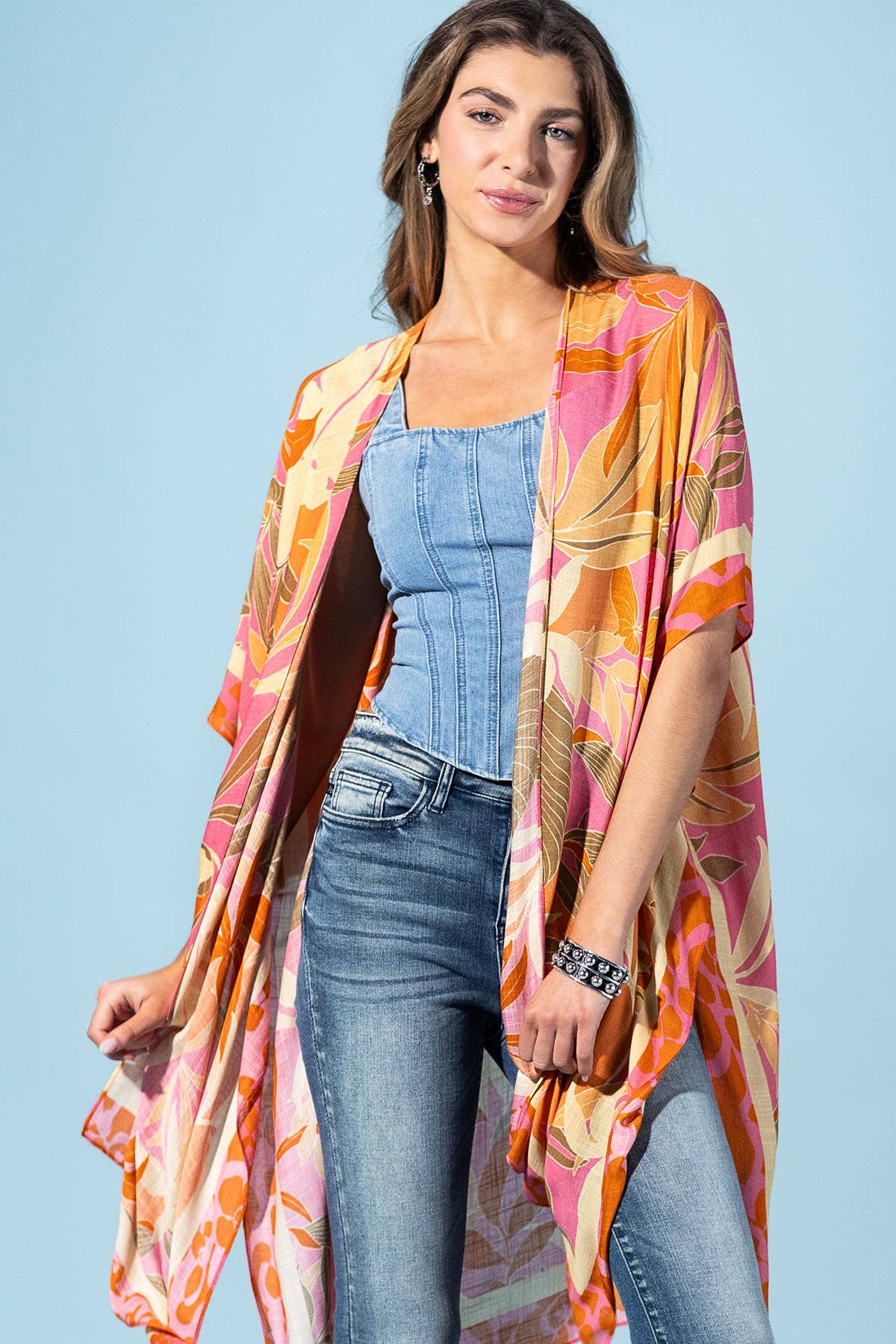 Coral Petals Viscose Kimono (OSFA)(Runs Roomy)