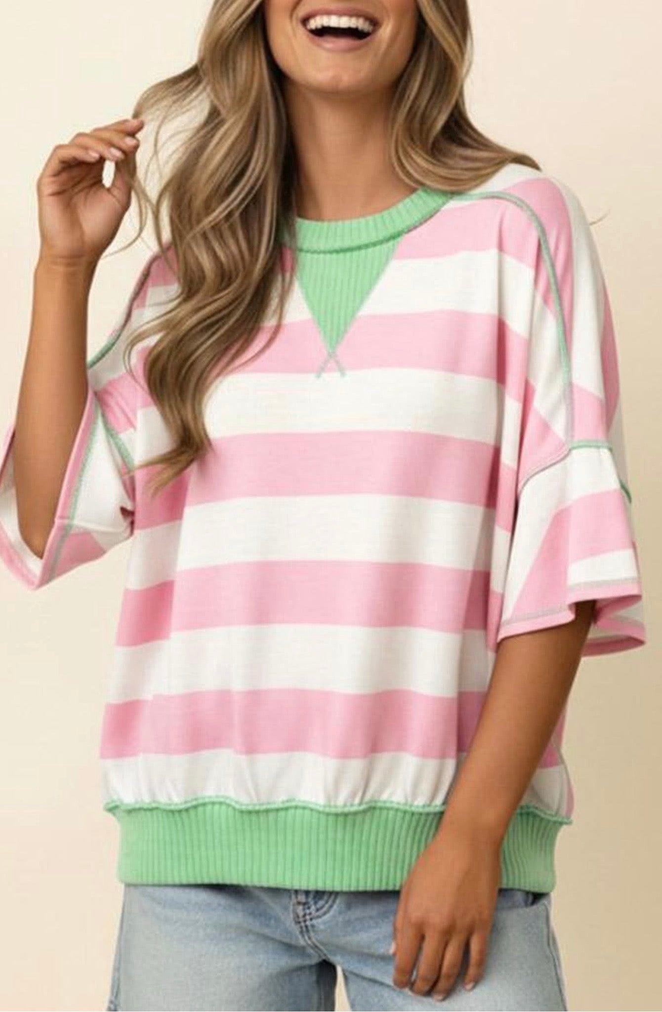 Stripped Ribbed Oversized Tee