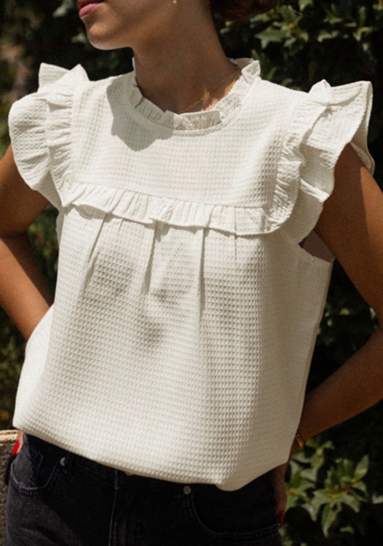 White Ruffle Trim Blouse