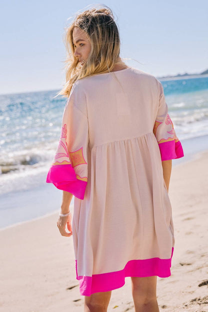 The Katie Embroidered Plunge V Neck Mini Dress (S-L)(Runs Roomy)