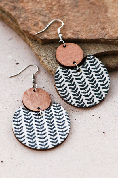 Boho Chic Printed Cork Wooden Dangle Earrings - 6837