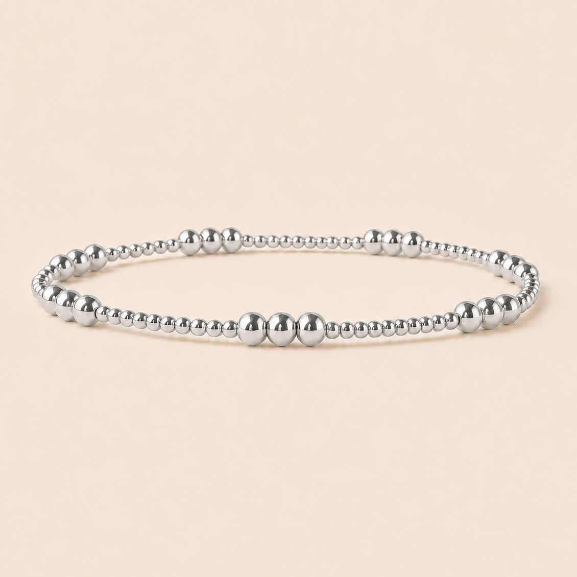 Trio Silver Plated Smooth Beaded Stretch Bracelet