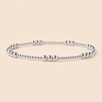 Trio Silver Plated Smooth Beaded Stretch Bracelet