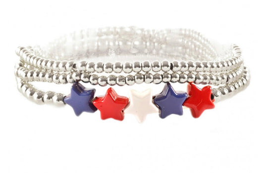 Silver Beaded RWB Star Bracelet Set