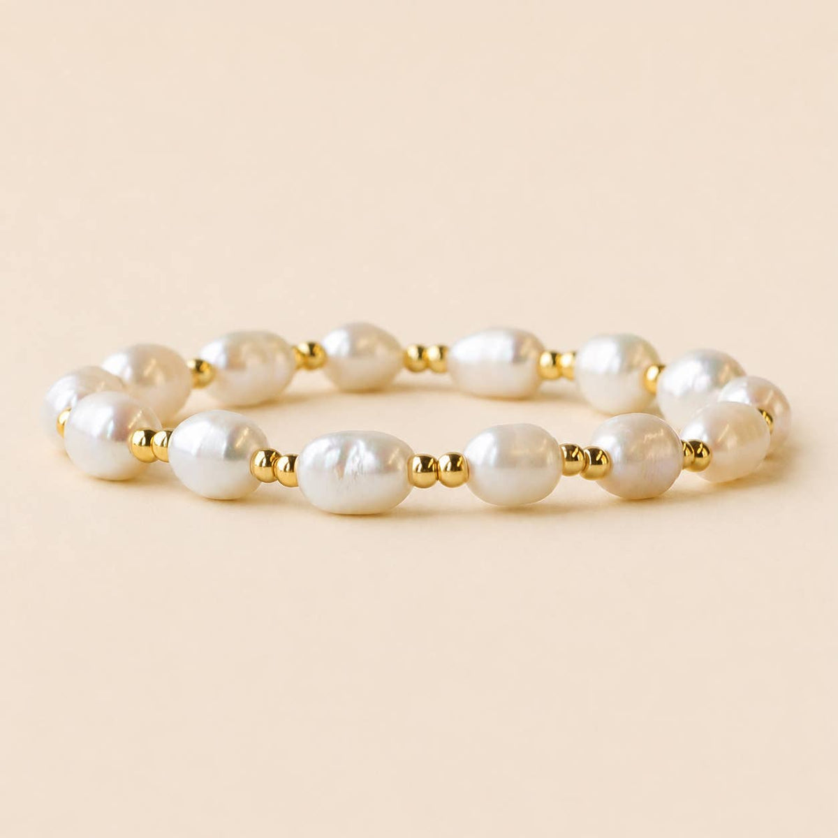 Tarnish Resistant Pearl & Gold Duo Beaded Stretch Bracelet