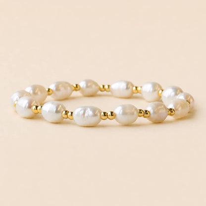 Tarnish Resistant Pearl & Gold Duo Beaded Stretch Bracelet
