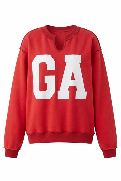 'Georgia' Split-Neck Terry Sweatshirt