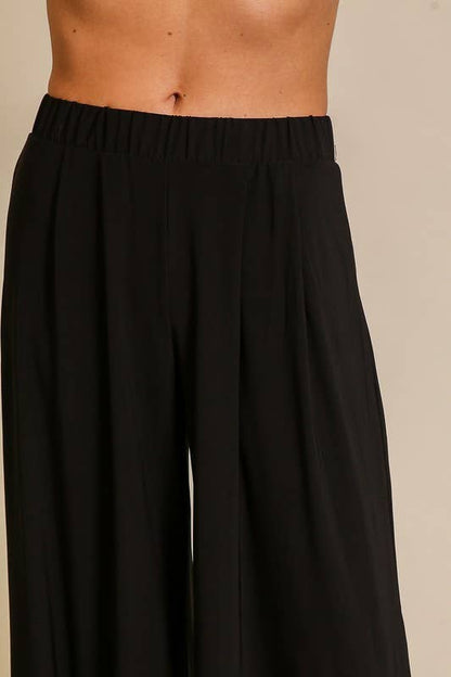 Elastic High Waisted ITY Knit Wide Leg Pants
