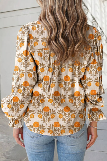 Floral Print V Neck Tunic Top Casual Shift Blouse | S-XL