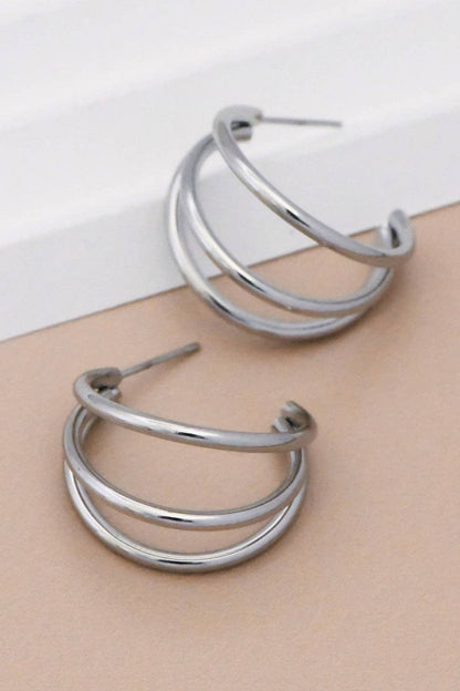 Tarnish-Resistant Waterproof Stainless Steel Hoop Earrings - 7133