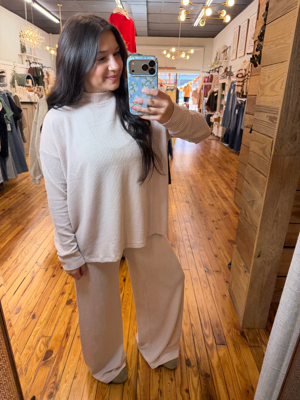 Raised Rib High Neck LS Pants Set