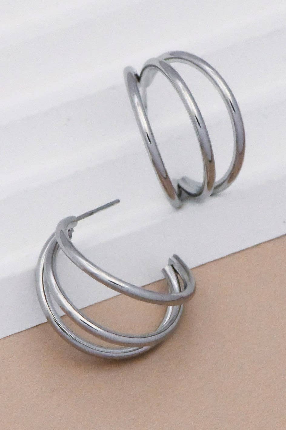 Tarnish-Resistant Waterproof Stainless Steel Hoop Earrings - 7133
