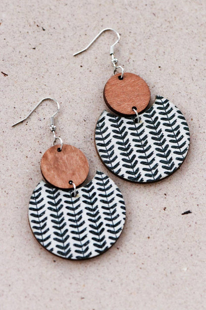 Boho Chic Printed Cork Wooden Dangle Earrings - 6837