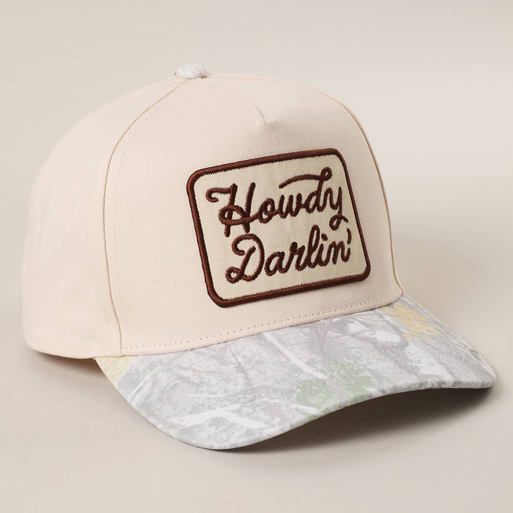 Howdy Darlin' Embroidered Patch Nature Camo Brim Trucker Hat