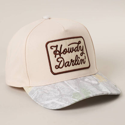 Howdy Darlin' Embroidered Patch Nature Camo Brim Trucker Hat