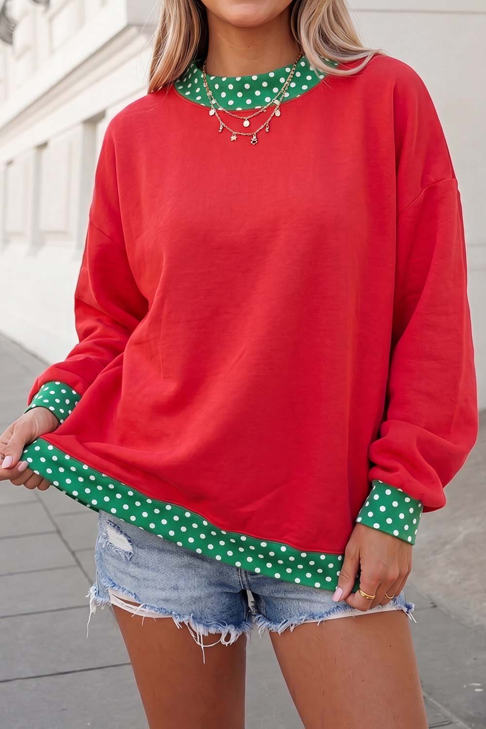 Georgia Polka Dot Trim Mockneck Sweatshirt | S-XL