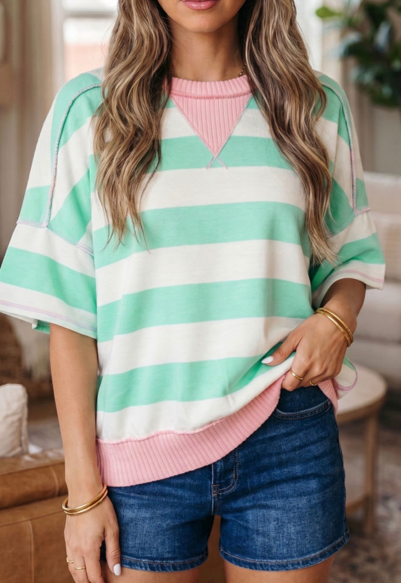 Stripped Ribbed Oversized Tee