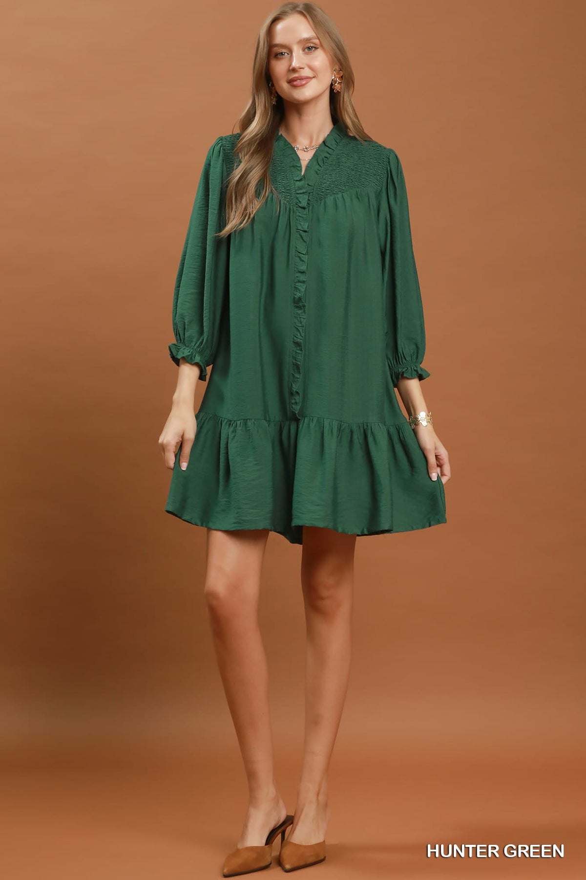 Smocked Ruffle Detail Tiered Mini Dress