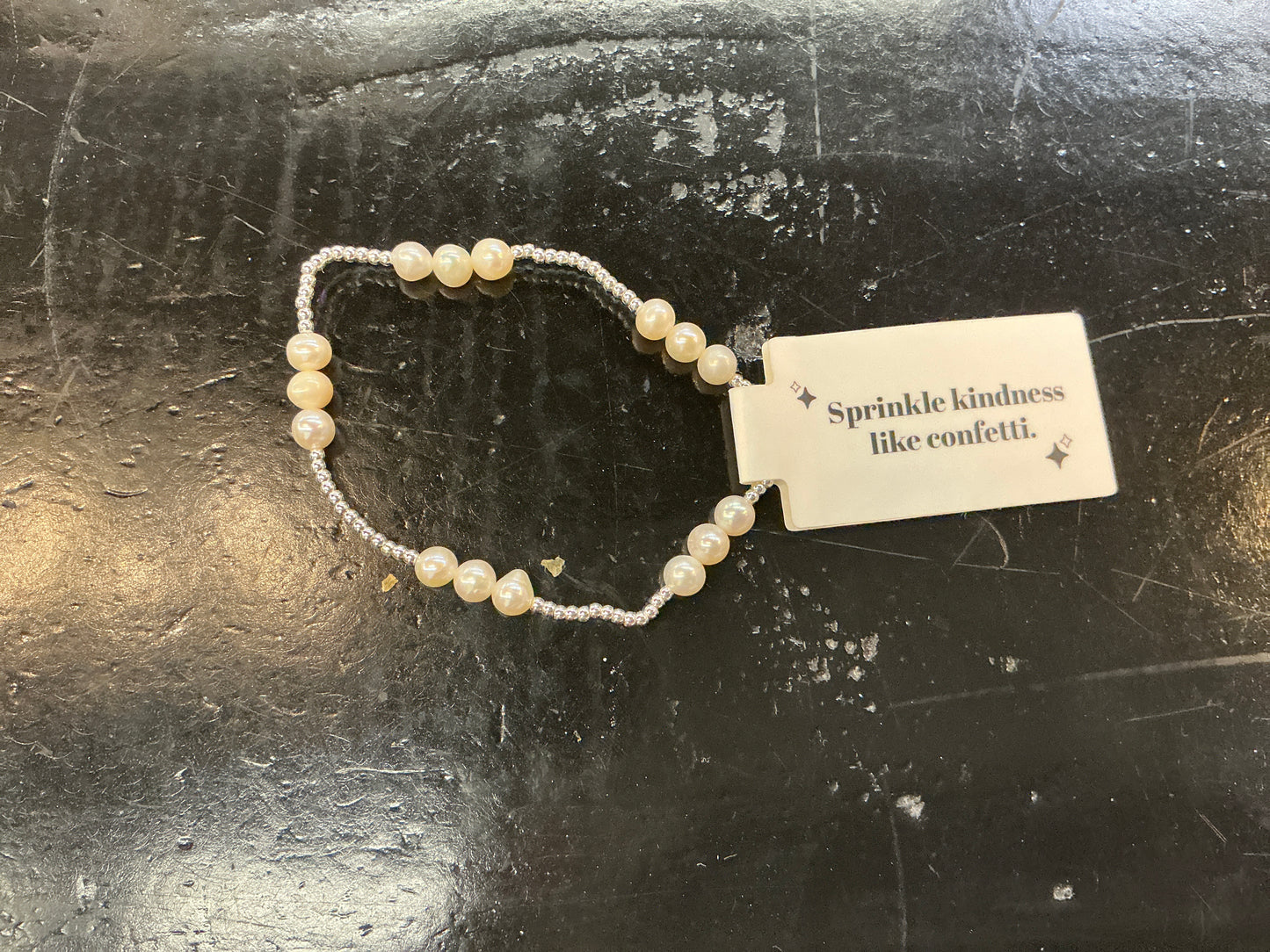 Trio Silver Plated Stretch Bracelet with Pearls