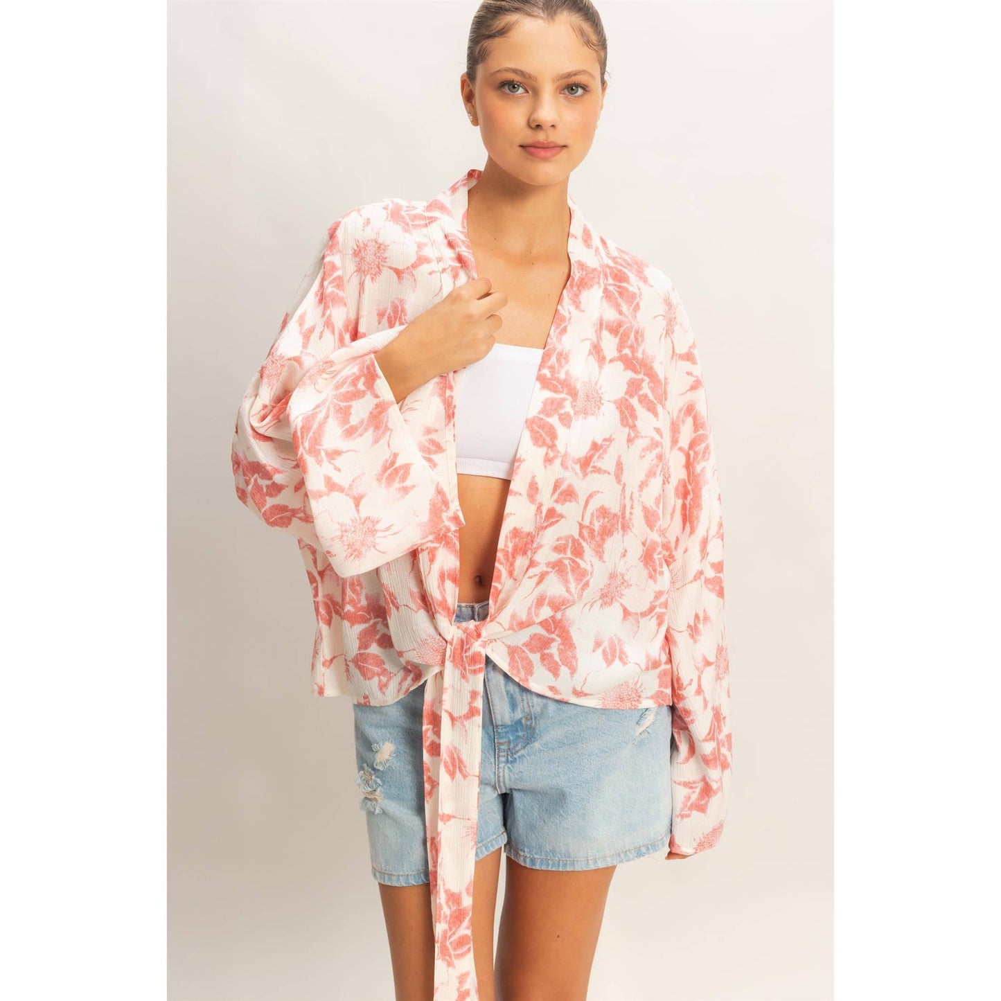 Floral Tie-Front Kimono (S-L)