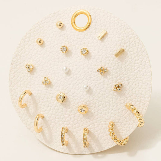 Pearl And Gem Studs Assorted Stud And Hoop Earrings Set