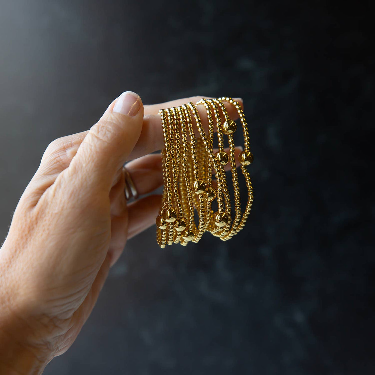 Uno Tarnish Resistant Gold Beaded Stretch Bracelet, Smooth