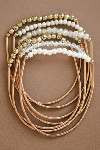 Boho Layered Spring Coil Guitar String White Bracelet Set - 6961