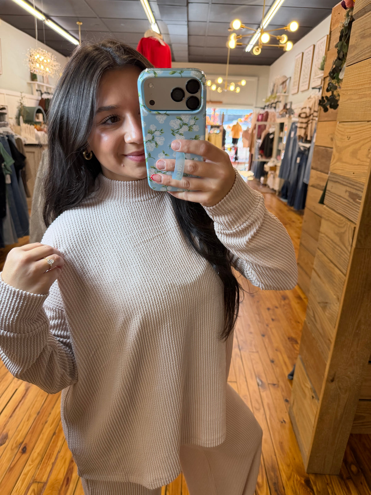 Raised Rib High Neck LS Pants Set