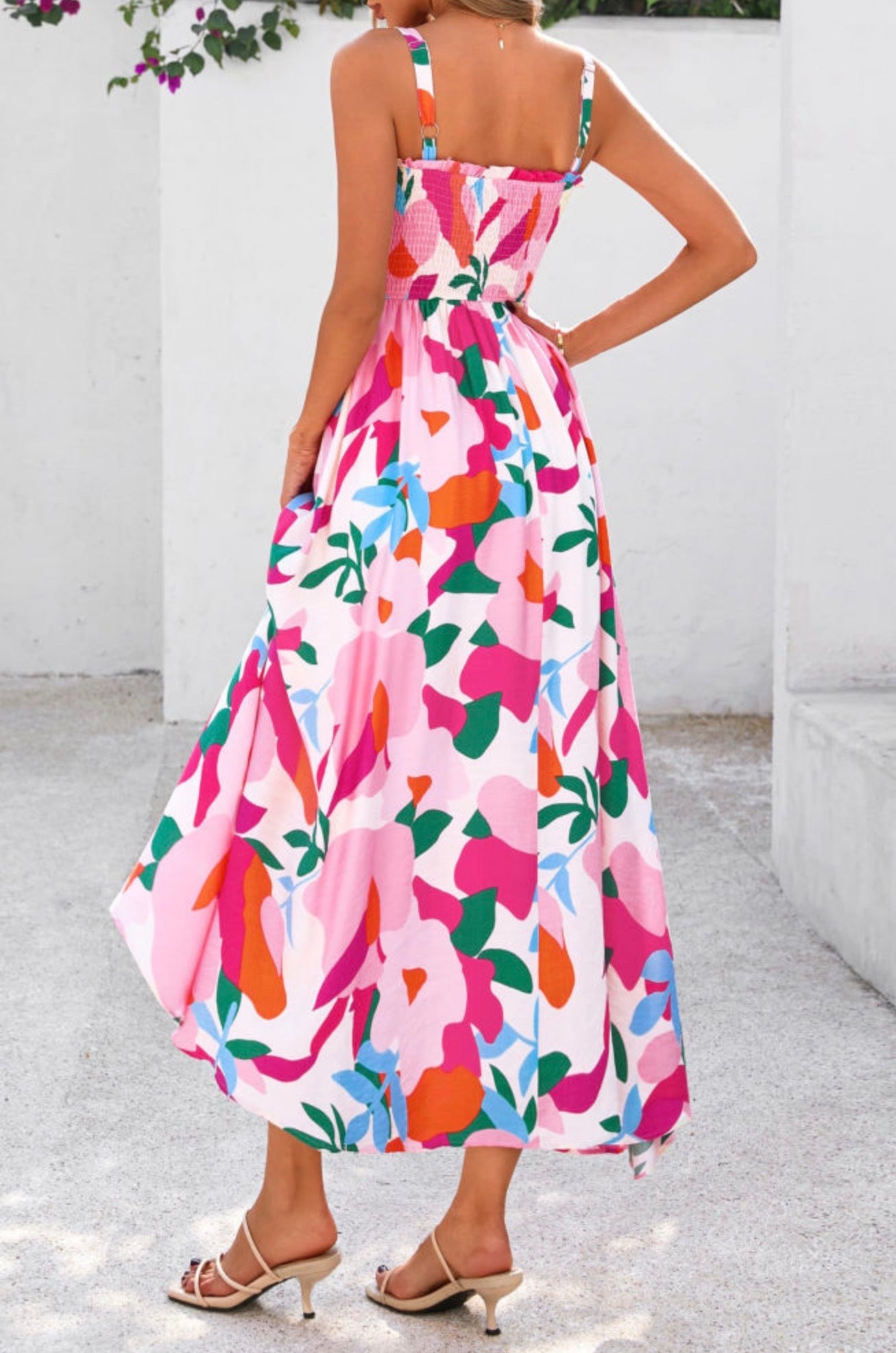 Pink Floral Smock Dress