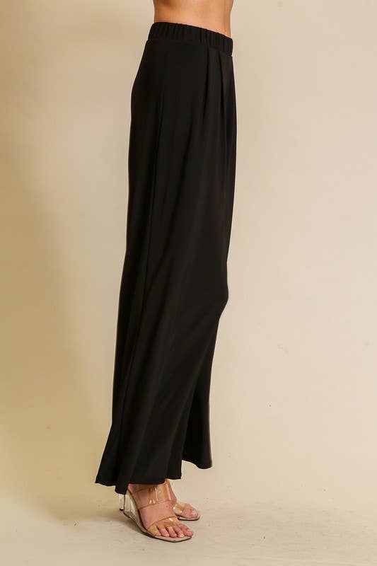 Elastic High Waisted ITY Knit Wide Leg Pants