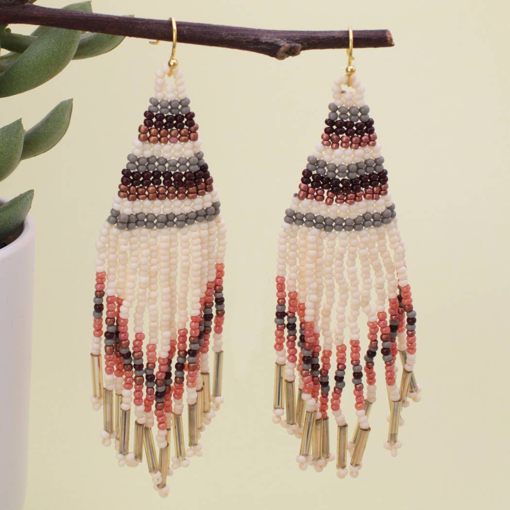 Neutral Tone Fringe Woven Bead Earring