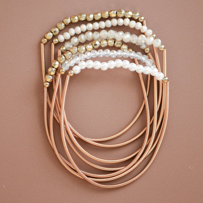Boho Layered Spring Coil Guitar String White Bracelet Set - 6961