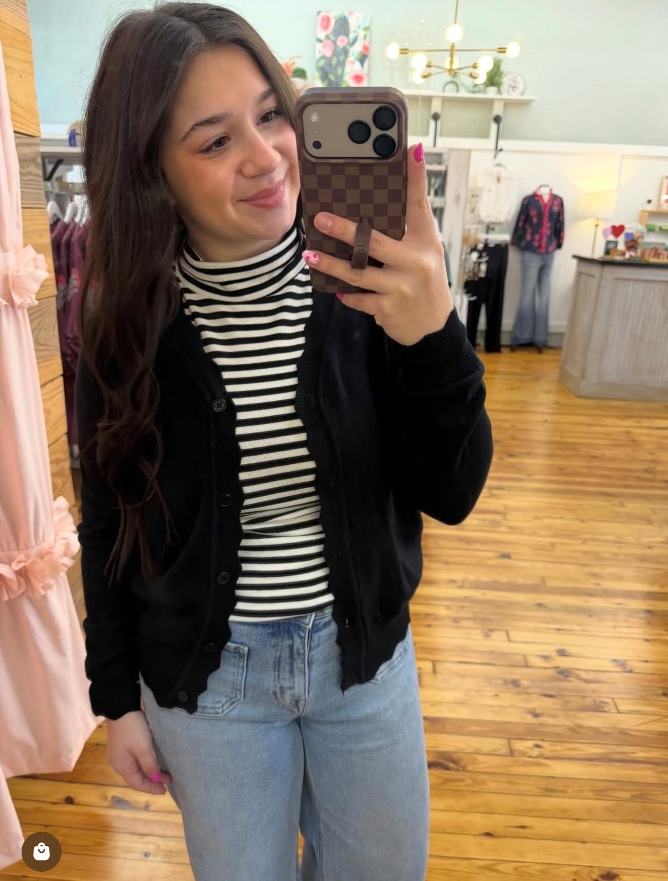 Black/White Striped Turtleneck Fitted Knit Top (S-L)