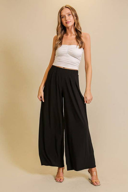 Elastic High Waisted ITY Knit Wide Leg Pants