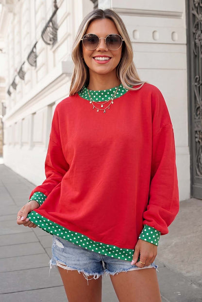 Georgia Polka Dot Trim Mockneck Sweatshirt | S-XL